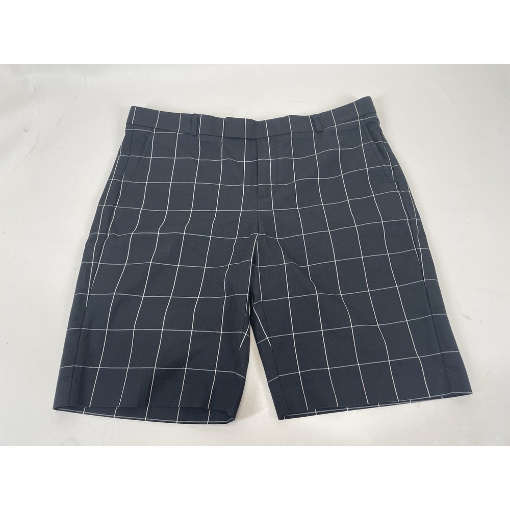 Banana Republic Windowpane Plaid Flat Front Shorts Womens Size 8 Black